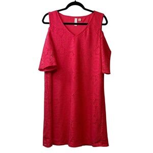 ✨Tacera Womens Dress Lace Cold Shoulder V Neck Pink Coral Size Large